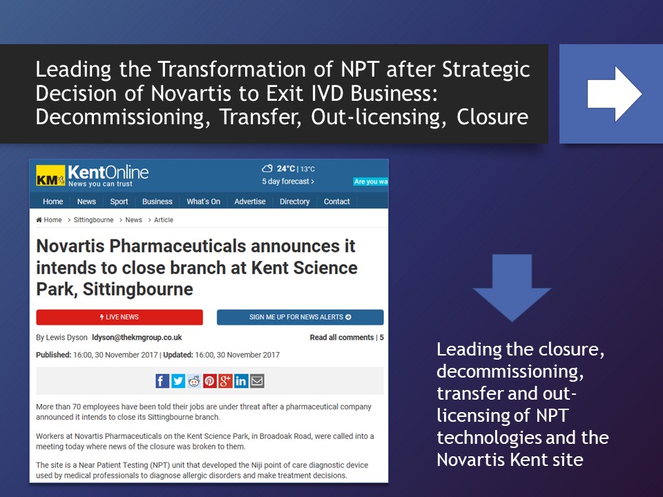 Leading the Transformation of NPT after Strategic Decision of Novartis to Exit IVD Business: Decommissioning, Transfer, Out-licensing, Closure